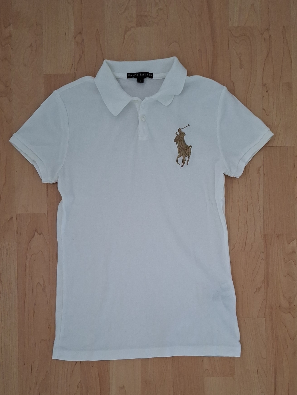 Boys Size M Ralph Lauren White Polo with Gold Embroidered Pony
